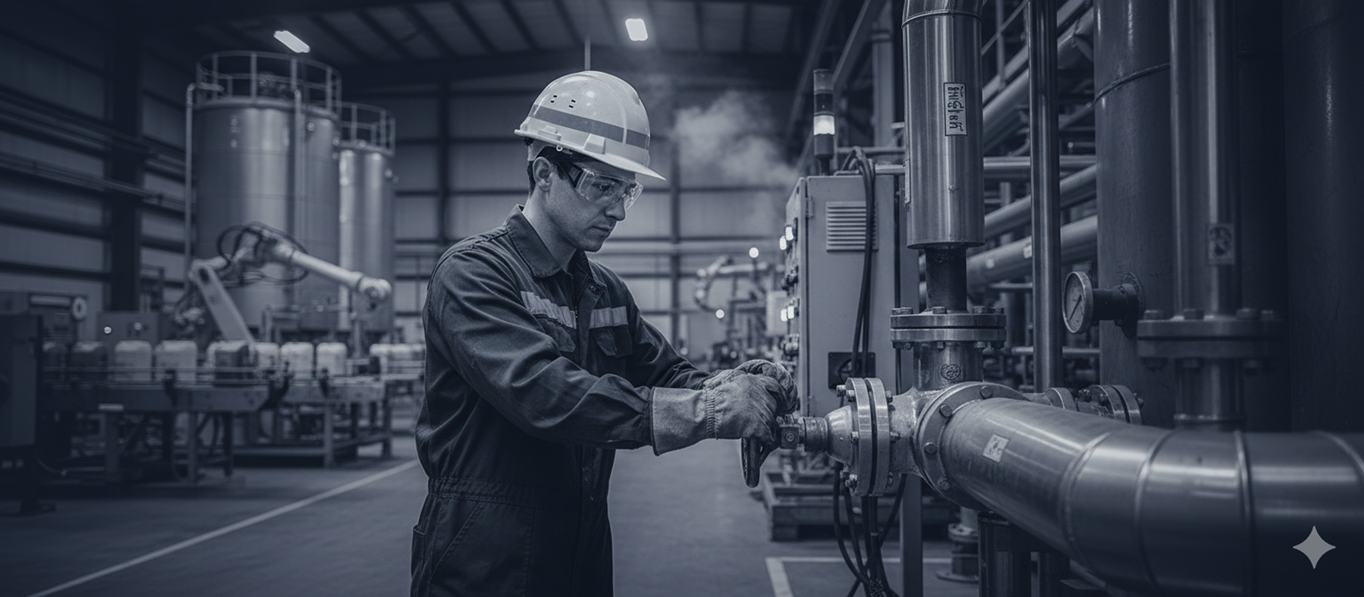 Industrial operator managing lubricants equipment